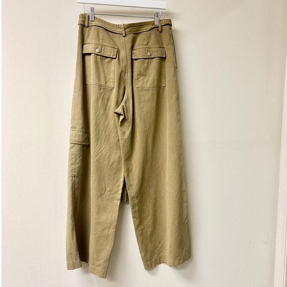 Staud Brayden Belted Cotton-Twill Wide-Leg Utility Pants Army Green Women's 6 - Picture 4 of 5
